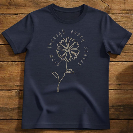 Seasonal Growth T-Shirt In Navy / S Lightweight adventure tee for outdoor lovers Perfect for hiking camping or road trips Made from soft breathable cotton for all-day comfort Ideal for nature lovers and adventurers FAYO Threads outdoor apparel remember Fun Awaits You Outside