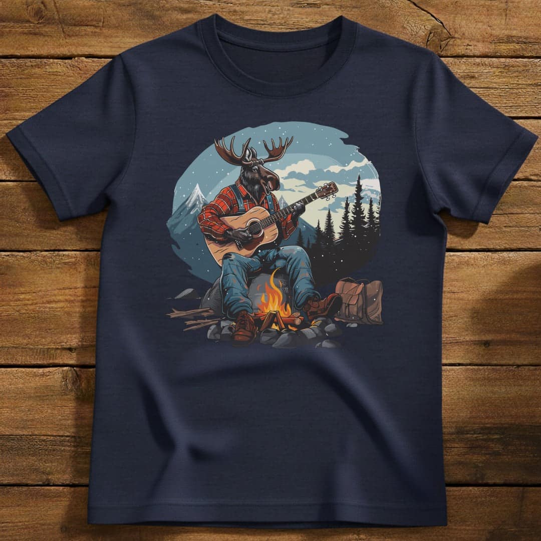 Snowy Moose Mountain Jam T-Shirt In Navy / S Lightweight adventure tee for outdoor lovers Perfect for hiking camping or road trips Made from soft breathable cotton for all-day comfort Ideal for nature lovers and adventurers FAYO Threads outdoor apparel remember Fun Awaits You Outside