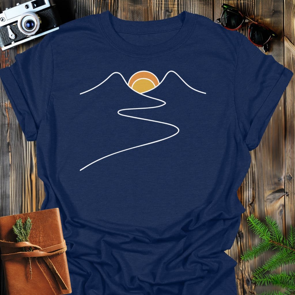 Sunset Path T-Shirt In Navy / S Lightweight adventure tee for outdoor lovers Perfect for hiking camping or road trips Made from soft breathable cotton for all-day comfort Ideal for nature lovers and adventurers FAYO Threads outdoor apparel remember Fun Awaits You Outside