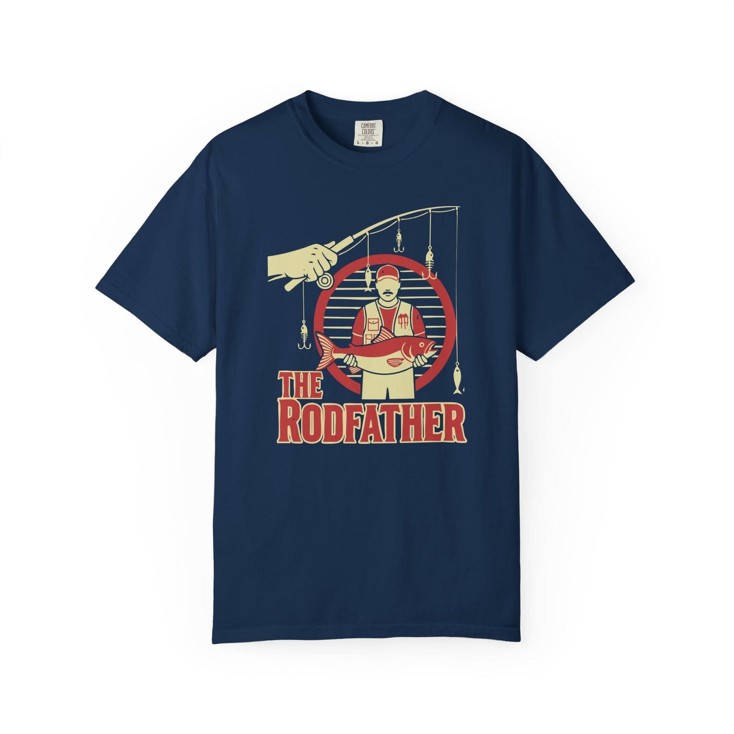 The Rodfather T-Shirt In Navy / S Lightweight adventure tee for outdoor lovers Perfect for hiking camping or road trips Made from soft breathable cotton for all-day comfort Ideal for nature lovers and adventurers FAYO Threads outdoor apparel remember Fun Awaits You Outside