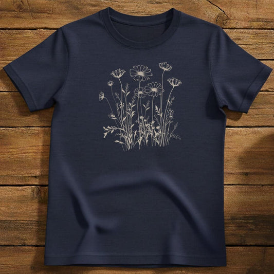 Wildflower Dreams T-Shirt In Navy / S Lightweight adventure tee for outdoor lovers Perfect for hiking camping or road trips Made from soft breathable cotton for all-day comfort Ideal for nature lovers and adventurers FAYO Threads outdoor apparel remember Fun Awaits You Outside