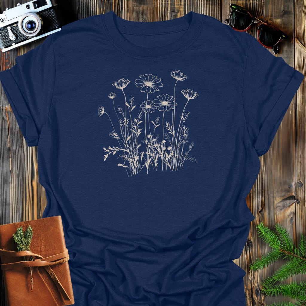 Wildflower Dreams T-Shirt In Navy / S Lightweight adventure tee for outdoor lovers Perfect for hiking camping or road trips Made from soft breathable cotton for all-day comfort Ideal for nature lovers and adventurers FAYO Threads outdoor apparel remember Fun Awaits You Outside