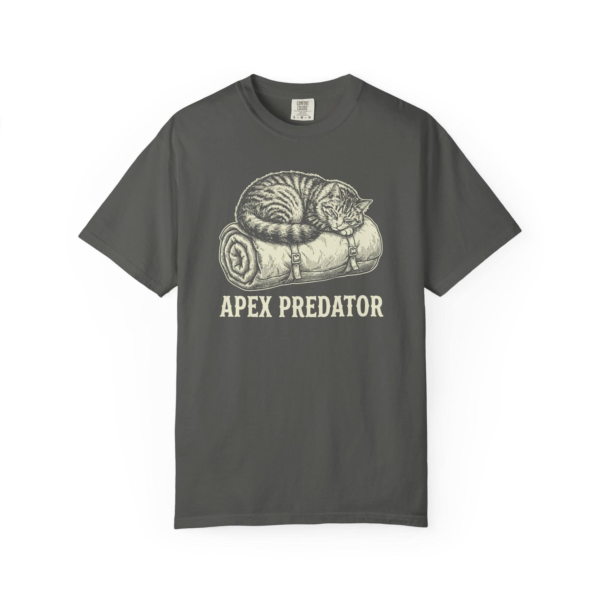 Apex Predator the Cat T-Shirt In Pepper / S Lightweight adventure tee for outdoor lovers Perfect for hiking camping or road trips Made from soft breathable cotton for all-day comfort Ideal for nature lovers and adventurers FAYO Threads outdoor apparel remember Fun Awaits You Outside