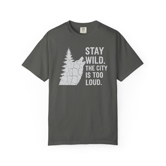 Loud City Stay Wild T-Shirt In Pepper / S Lightweight adventure tee for outdoor lovers Perfect for hiking camping or road trips Made from soft breathable cotton for all-day comfort Ideal for nature lovers and adventurers FAYO Threads outdoor apparel remember Fun Awaits You Outside