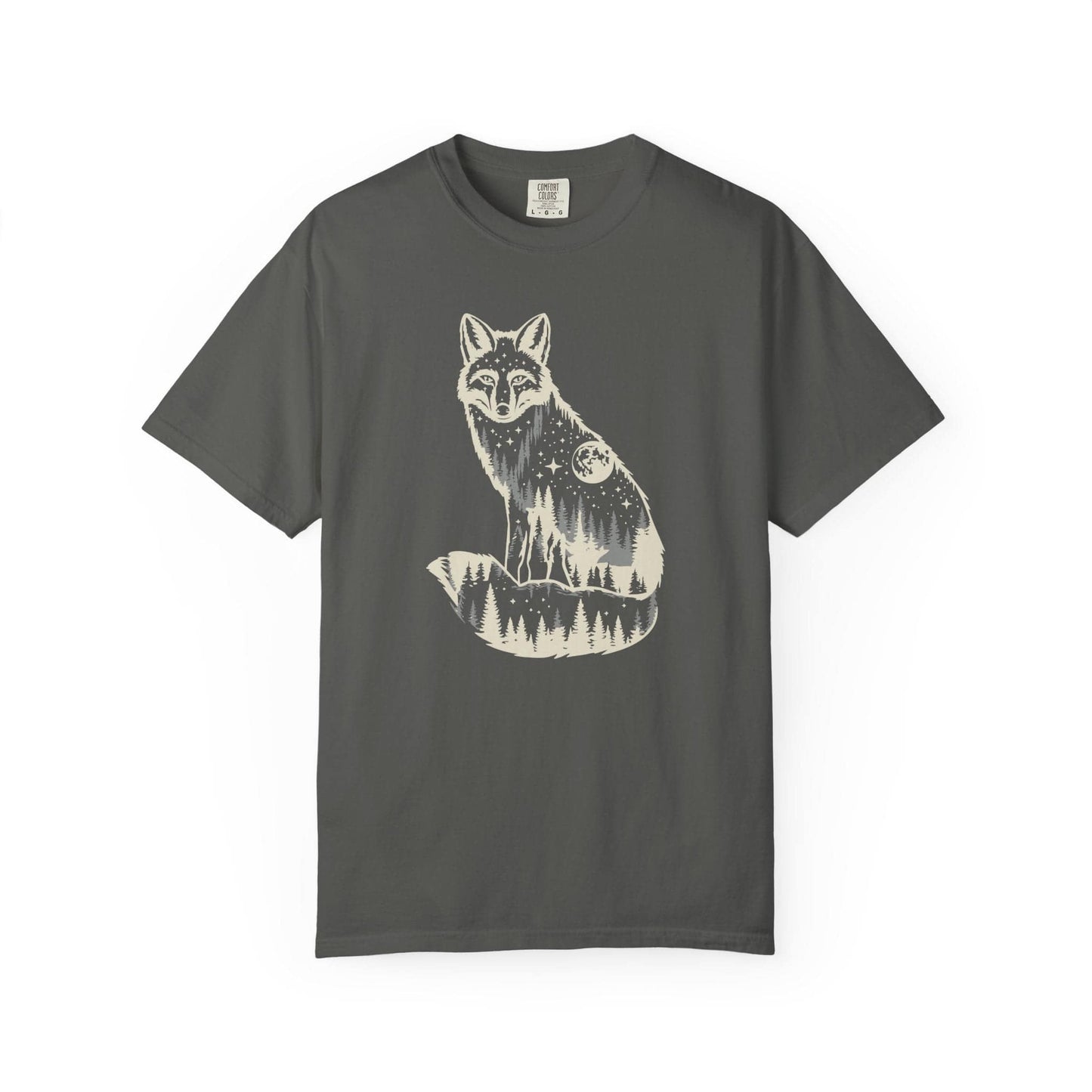 Moonlite Fox T-Shirt In Pepper / S Lightweight adventure tee for outdoor lovers Perfect for hiking camping or road trips Made from soft breathable cotton for all-day comfort Ideal for nature lovers and adventurers FAYO Threads outdoor apparel remember Fun Awaits You Outside