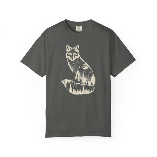 Moonlite Fox T-Shirt In Pepper / S Lightweight adventure tee for outdoor lovers Perfect for hiking camping or road trips Made from soft breathable cotton for all-day comfort Ideal for nature lovers and adventurers FAYO Threads outdoor apparel remember Fun Awaits You Outside