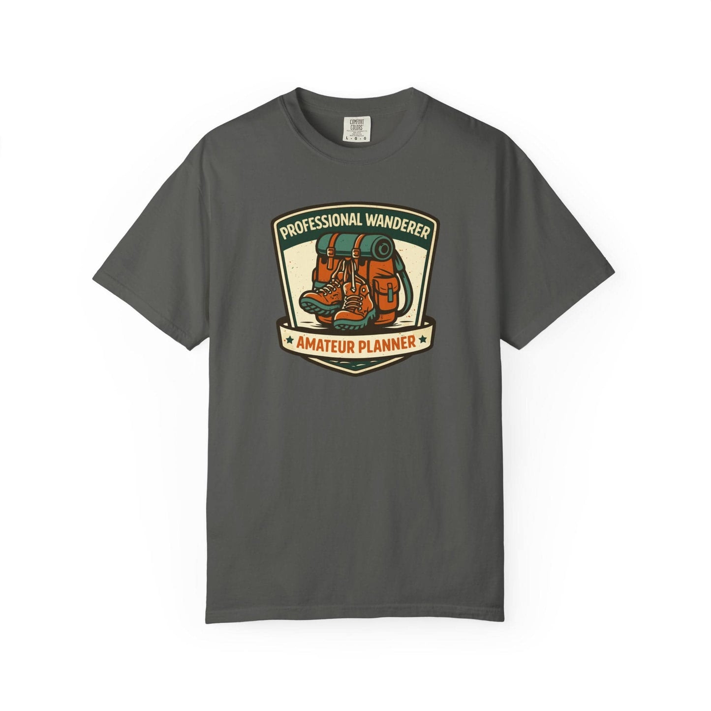Professional Wanderer Amateur Planner T-Shirt In Pepper / S Lightweight adventure tee for outdoor lovers Perfect for hiking camping or road trips Made from soft breathable cotton for all-day comfort Ideal for nature lovers and adventurers FAYO Threads outdoor apparel remember Fun Awaits You Outside