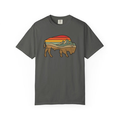 Retro Buffalo T-Shirt In Pepper / S Lightweight adventure tee for outdoor lovers Perfect for hiking camping or road trips Made from soft breathable cotton for all-day comfort Ideal for nature lovers and adventurers FAYO Threads outdoor apparel remember Fun Awaits You Outside