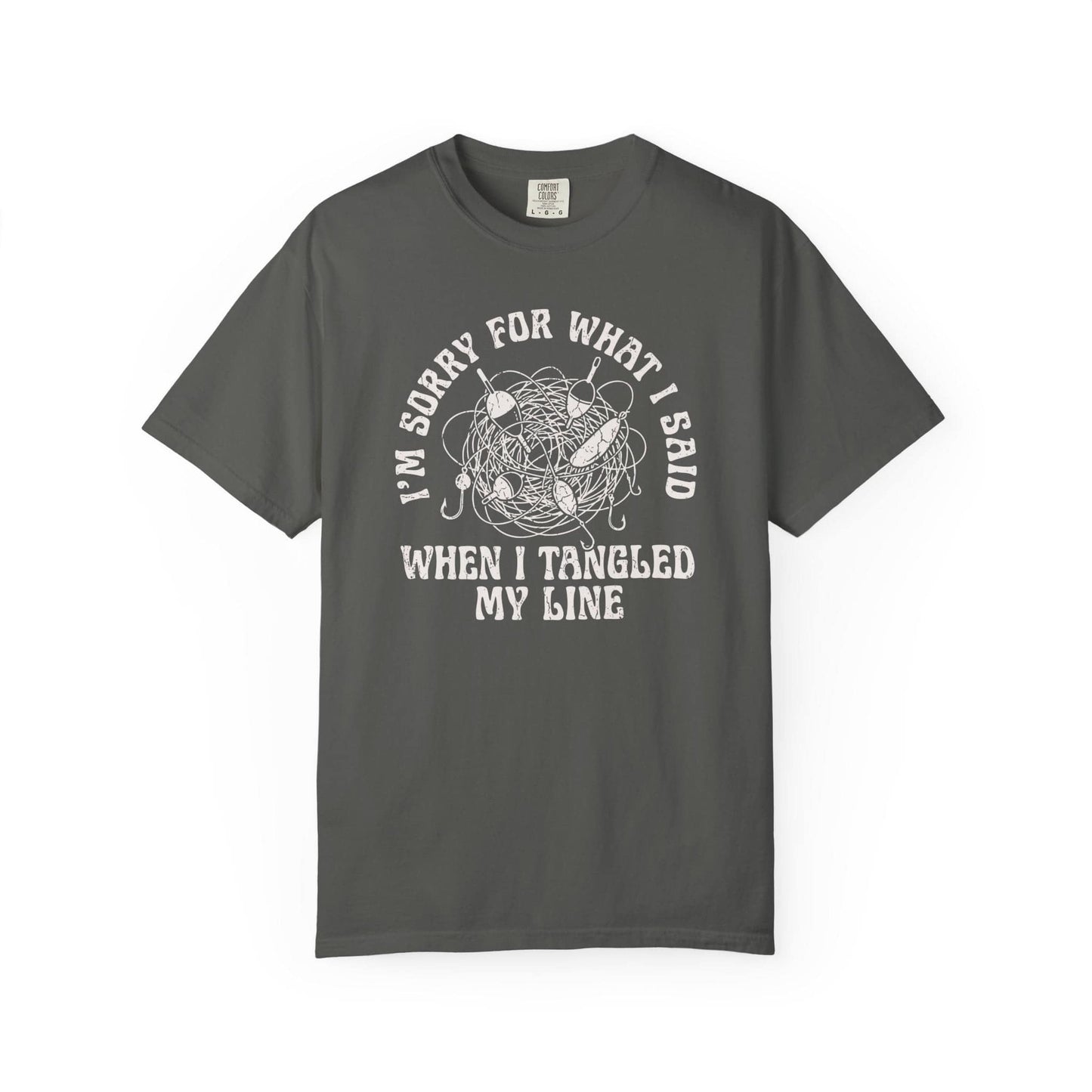 Sorry What I Said Line Tangled T-Shirt In Pepper / S Lightweight adventure tee for outdoor lovers Perfect for hiking camping or road trips Made from soft breathable cotton for all-day comfort Ideal for nature lovers and adventurers FAYO Threads outdoor apparel remember Fun Awaits You Outside