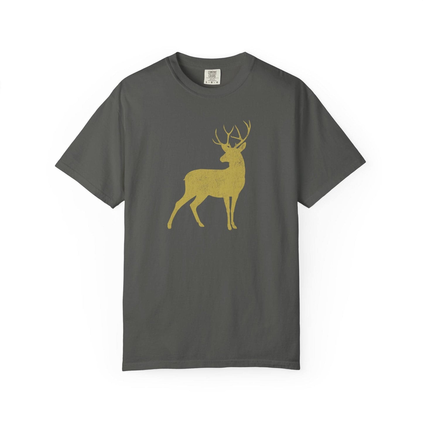 Vintage Golden Buck T-Shirt In Pepper / S Lightweight adventure tee for outdoor lovers Perfect for hiking camping or road trips Made from soft breathable cotton for all-day comfort Ideal for nature lovers and adventurers FAYO Threads outdoor apparel remember Fun Awaits You Outside