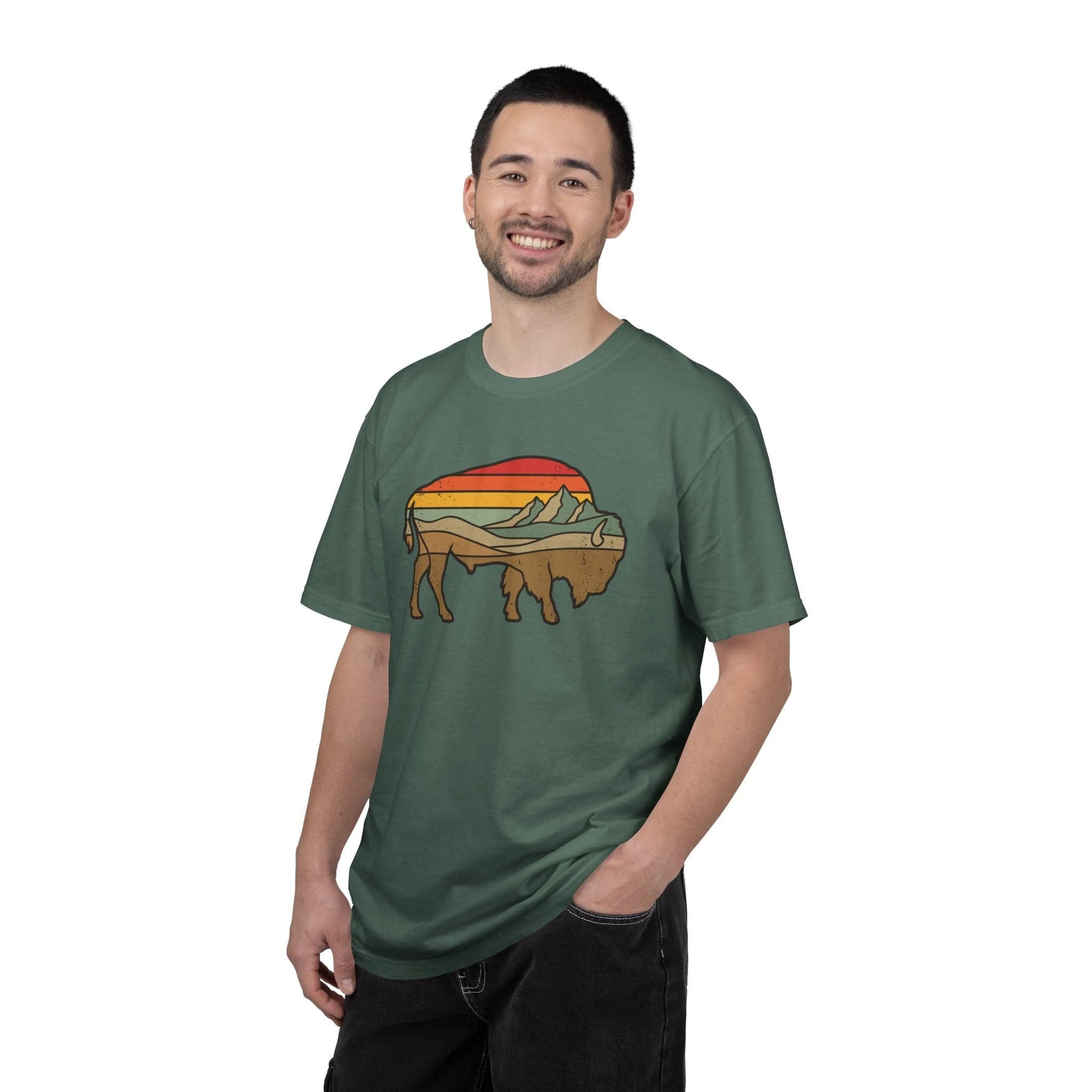 Retro Buffalo T-Shirt In Lightweight adventure tee for outdoor lovers Perfect for hiking camping or road trips Made from soft breathable cotton for all-day comfort Ideal for nature lovers and adventurers FAYO Threads outdoor apparel remember Fun Awaits You Outside