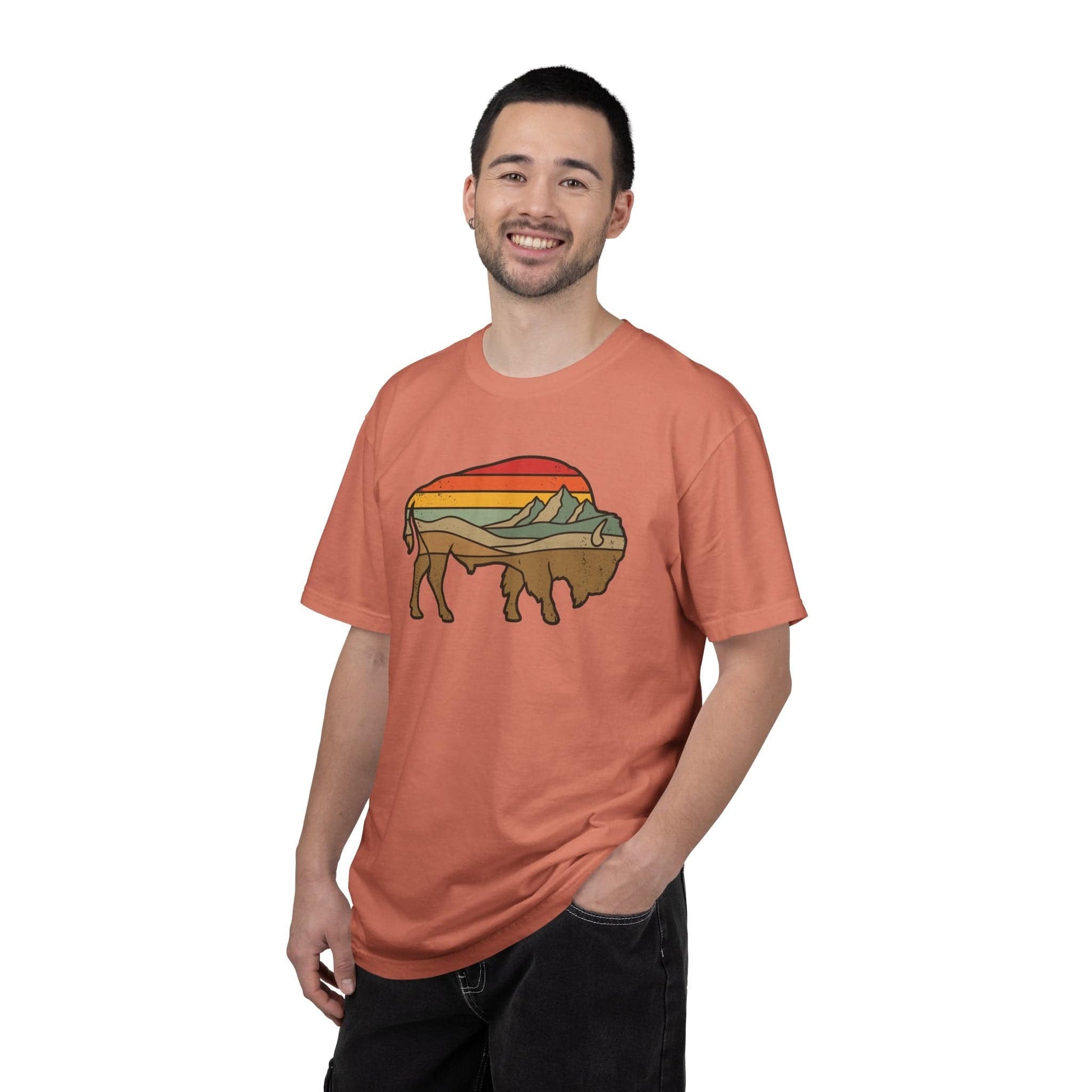 Retro Buffalo T-Shirt In Lightweight adventure tee for outdoor lovers Perfect for hiking camping or road trips Made from soft breathable cotton for all-day comfort Ideal for nature lovers and adventurers FAYO Threads outdoor apparel remember Fun Awaits You Outside