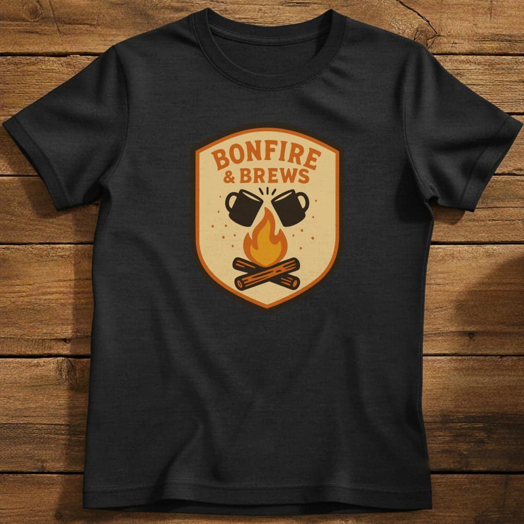 Bonfire & Brews T-Shirt In S / Black Lightweight adventure tee for outdoor lovers Perfect for hiking camping or road trips Made from soft breathable cotton for all-day comfort Ideal for nature lovers and adventurers FAYO Threads outdoor apparel remember Fun Awaits You Outside