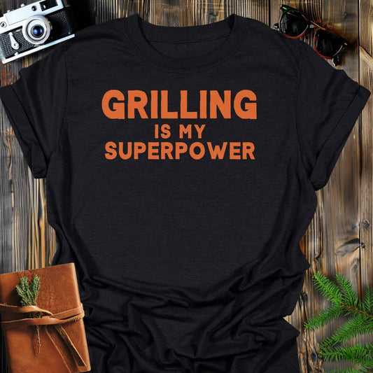 Grilling Superpower T-Shirt In Black / S Lightweight adventure tee for outdoor lovers Perfect for hiking camping or road trips Made from soft breathable cotton for all-day comfort Ideal for nature lovers and adventurers FAYO Threads outdoor apparel remember Fun Awaits You Outside