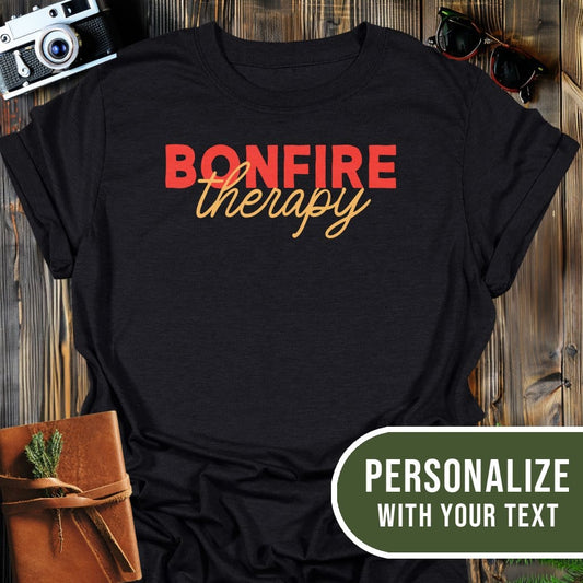 Personalized Bonfire Therapy T-Shirt In Black / S Lightweight adventure tee for outdoor lovers Perfect for hiking camping or road trips Made from soft breathable cotton for all-day comfort Ideal for nature lovers and adventurers FAYO Threads outdoor apparel remember Fun Awaits You Outside