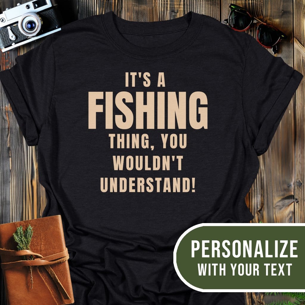 Personalized Fishing Life T-Shirt In Black / S Lightweight adventure tee for outdoor lovers Perfect for hiking camping or road trips Made from soft breathable cotton for all-day comfort Ideal for nature lovers and adventurers FAYO Threads outdoor apparel remember Fun Awaits You Outside