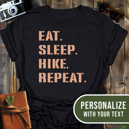 Personalized Hike Repeat T-Shirt In Black / S Lightweight adventure tee for outdoor lovers Perfect for hiking camping or road trips Made from soft breathable cotton for all-day comfort Ideal for nature lovers and adventurers FAYO Threads outdoor apparel remember Fun Awaits You Outside