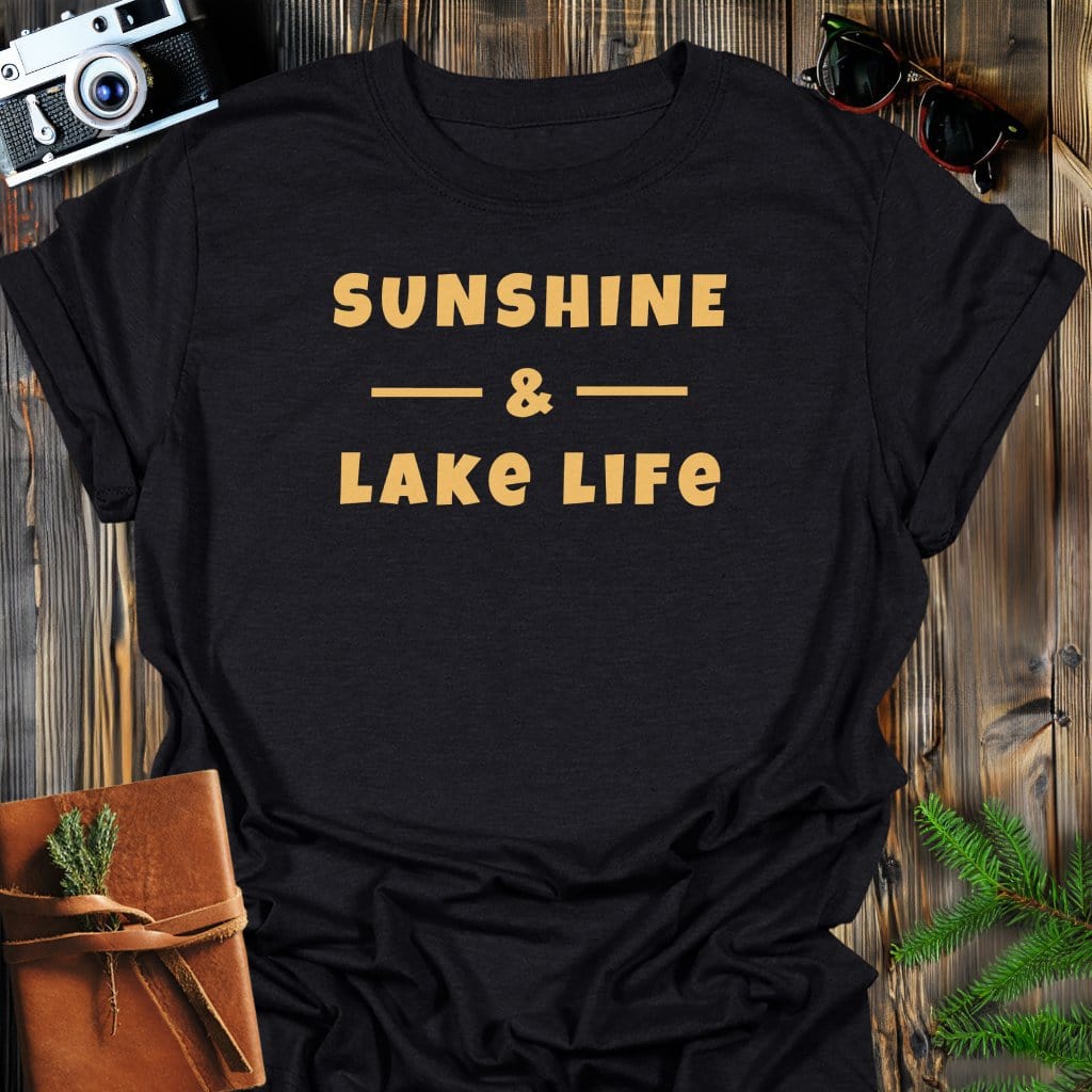 Sunshine Lake T-Shirt In Black / S Lightweight adventure tee for outdoor lovers Perfect for hiking camping or road trips Made from soft breathable cotton for all-day comfort Ideal for nature lovers and adventurers FAYO Threads outdoor apparel remember Fun Awaits You Outside