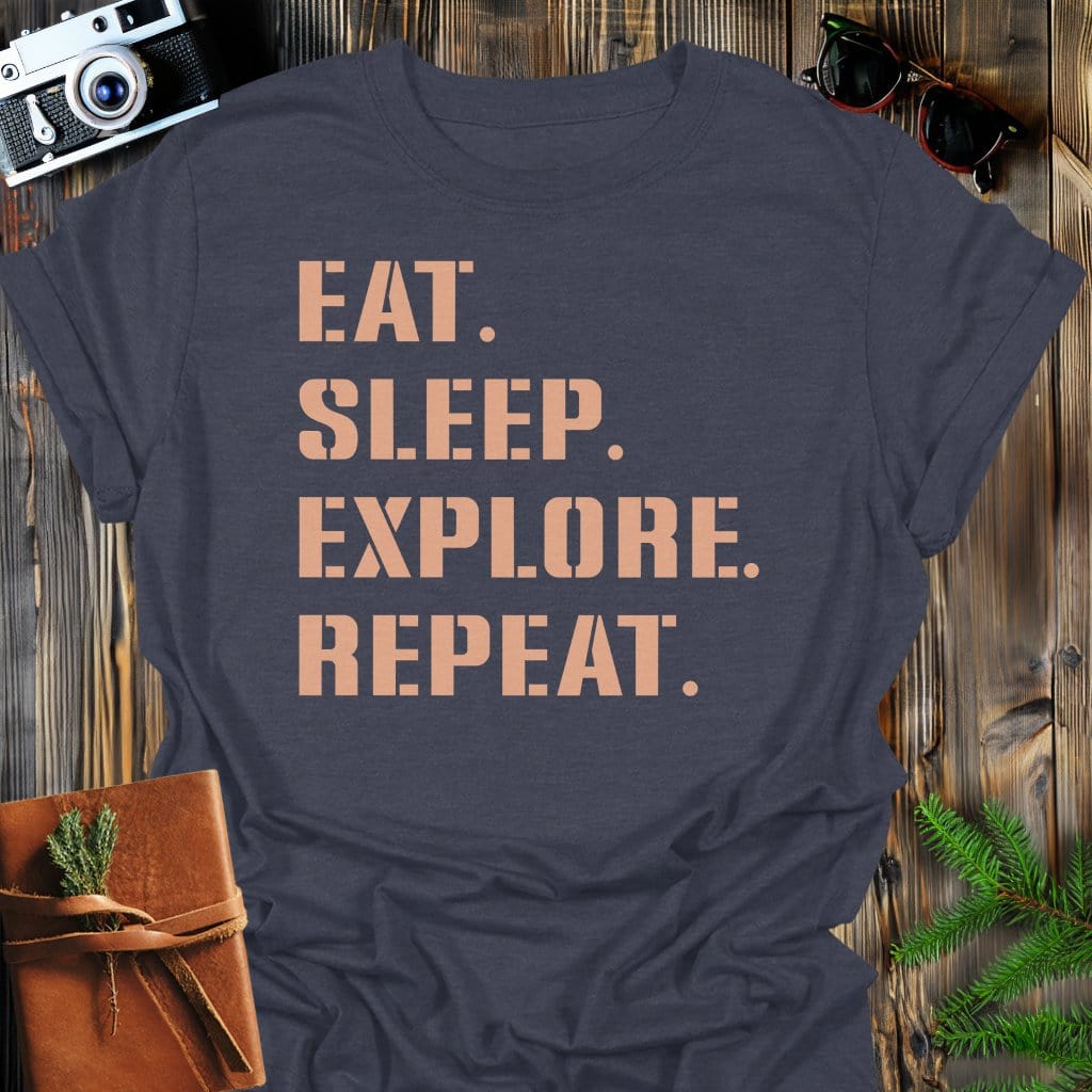 Explore Repeat T-Shirt In Dark Heather / S Lightweight adventure tee for outdoor lovers Perfect for hiking camping or road trips Made from soft breathable cotton for all-day comfort Ideal for nature lovers and adventurers FAYO Threads outdoor apparel remember Fun Awaits You Outside