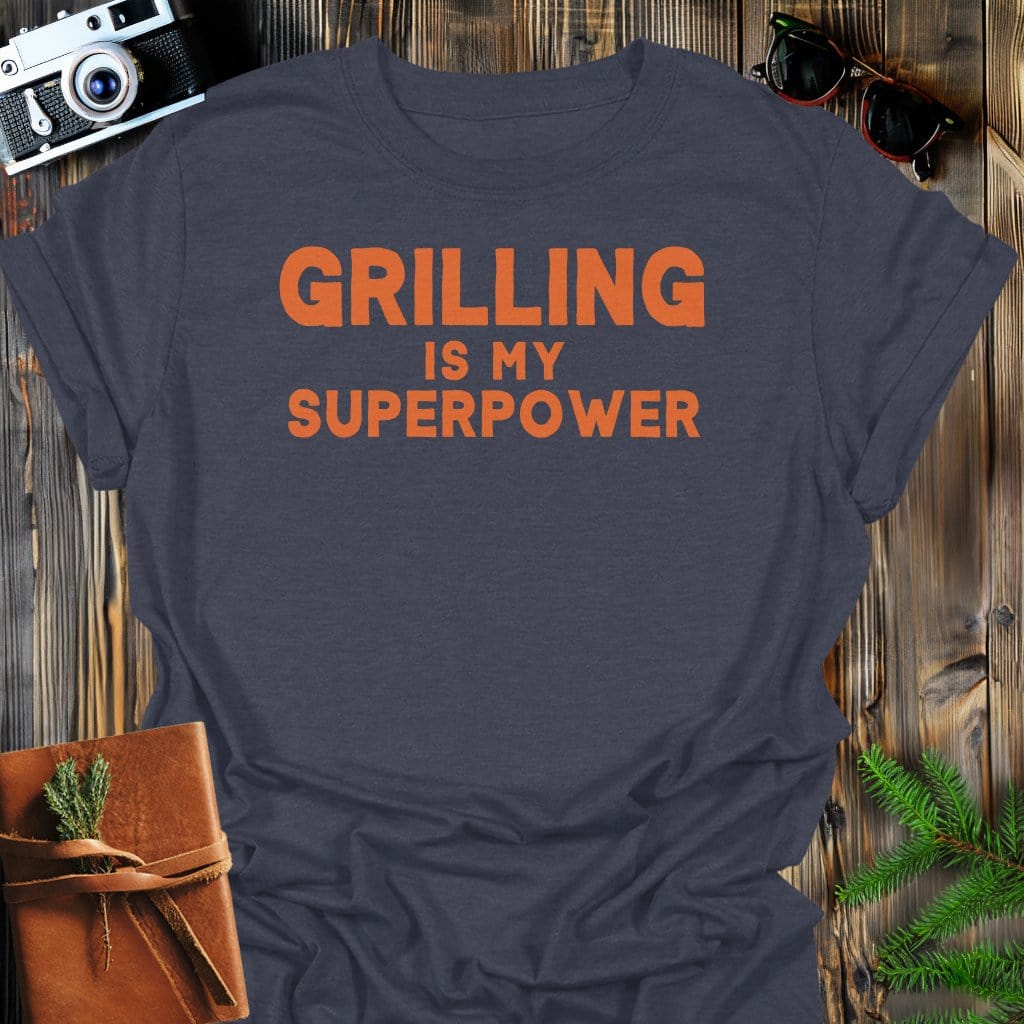 Grilling Superpower T-Shirt In Dark Heather / S Lightweight adventure tee for outdoor lovers Perfect for hiking camping or road trips Made from soft breathable cotton for all-day comfort Ideal for nature lovers and adventurers FAYO Threads outdoor apparel remember Fun Awaits You Outside