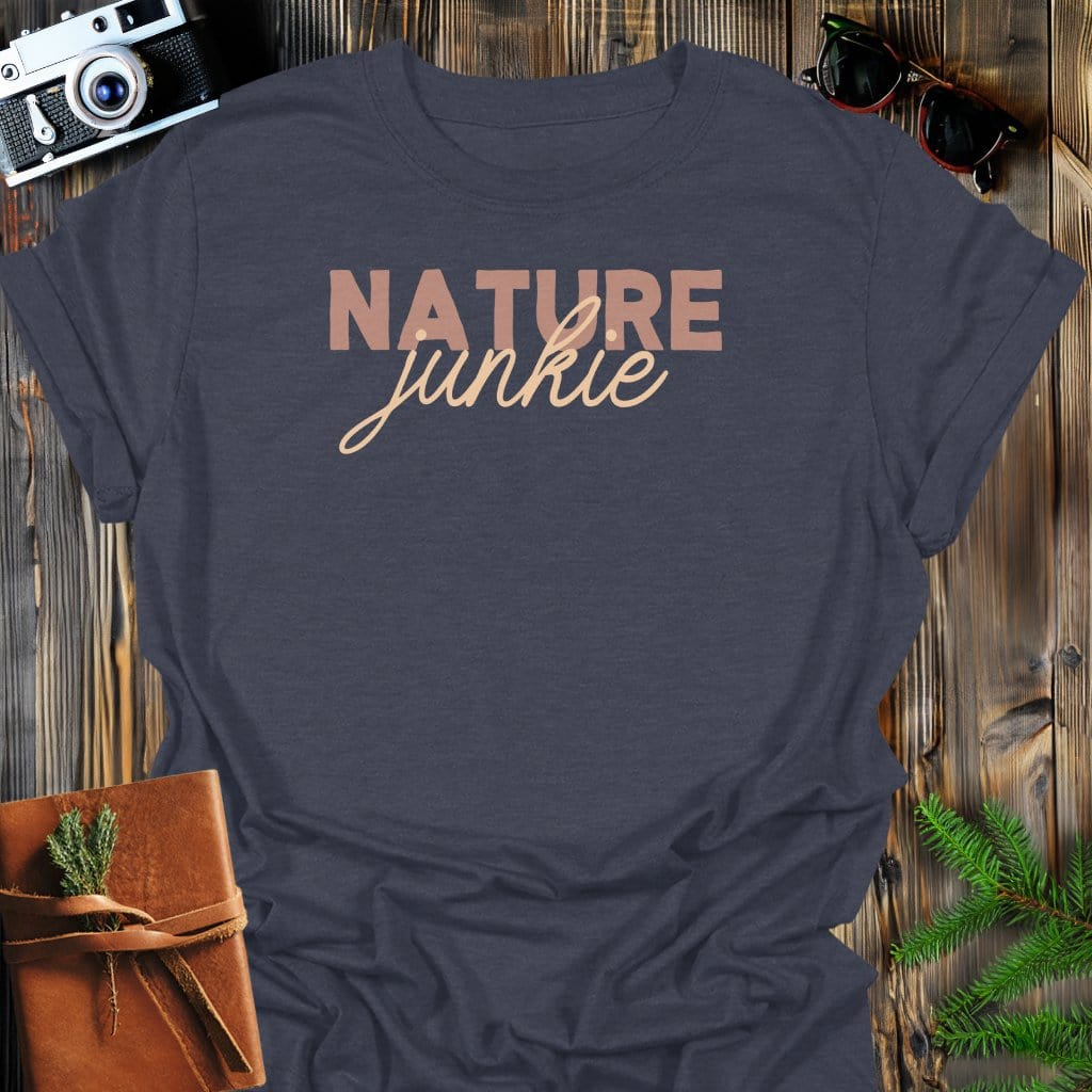Nature Junkie T-Shirt In Dark Heather / S Lightweight adventure tee for outdoor lovers Perfect for hiking camping or road trips Made from soft breathable cotton for all-day comfort Ideal for nature lovers and adventurers FAYO Threads outdoor apparel remember Fun Awaits You Outside