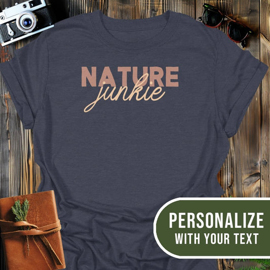 Personalized Nature Junkie T-Shirt In Dark Heather / S Lightweight adventure tee for outdoor lovers Perfect for hiking camping or road trips Made from soft breathable cotton for all-day comfort Ideal for nature lovers and adventurers FAYO Threads outdoor apparel remember Fun Awaits You Outside