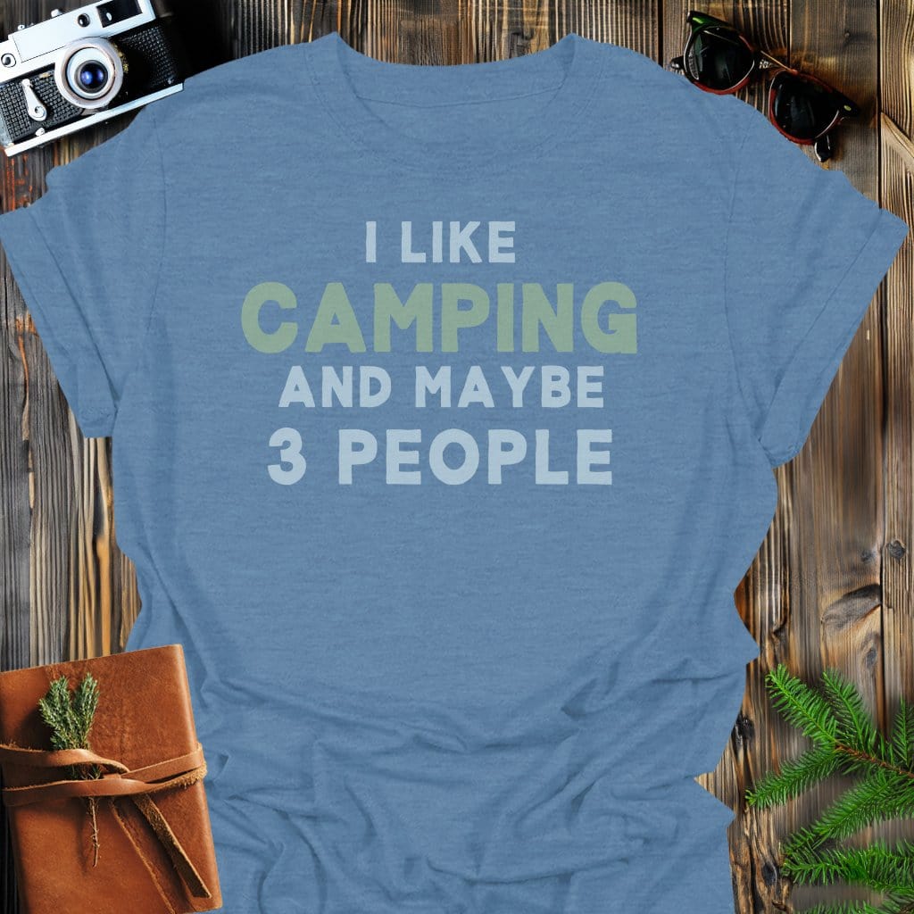 Camping Mood T-Shirt In Heather Indigo / S Lightweight adventure tee for outdoor lovers Perfect for hiking camping or road trips Made from soft breathable cotton for all-day comfort Ideal for nature lovers and adventurers FAYO Threads outdoor apparel remember Fun Awaits You Outside