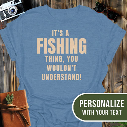 Personalized Fishing Life T-Shirt In Heather Indigo / S Lightweight adventure tee for outdoor lovers Perfect for hiking camping or road trips Made from soft breathable cotton for all-day comfort Ideal for nature lovers and adventurers FAYO Threads outdoor apparel remember Fun Awaits You Outside