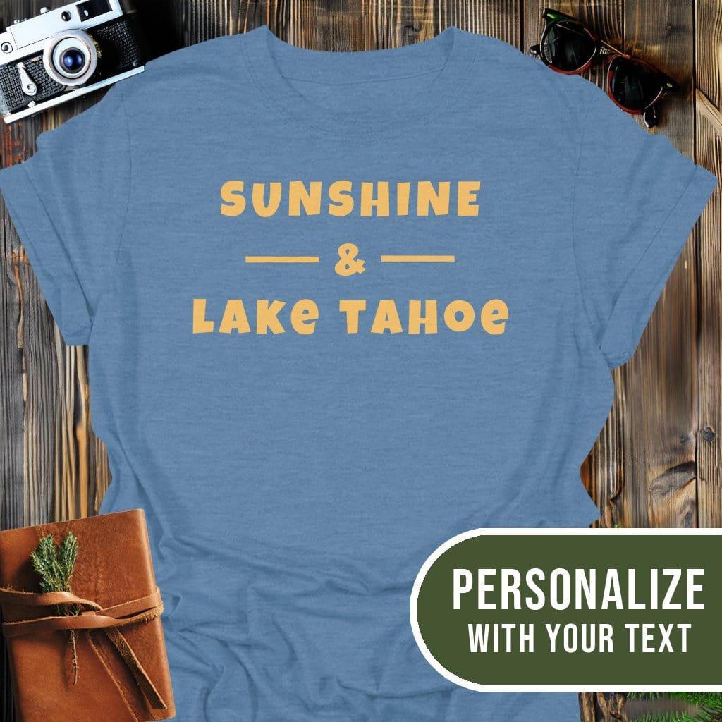 Personalized Lake Tahoe T-Shirt In Heather Indigo / S Lightweight adventure tee for outdoor lovers Perfect for hiking camping or road trips Made from soft breathable cotton for all-day comfort Ideal for nature lovers and adventurers FAYO Threads outdoor apparel remember Fun Awaits You Outside