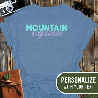 Personalized Mountain Explorer T-Shirt In Heather Indigo / S Lightweight adventure tee for outdoor lovers Perfect for hiking camping or road trips Made from soft breathable cotton for all-day comfort Ideal for nature lovers and adventurers FAYO Threads outdoor apparel remember Fun Awaits You Outside