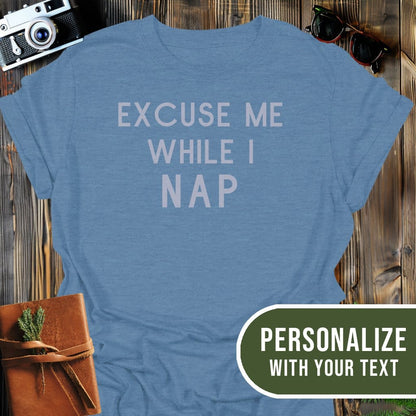 Personalized Nap Needed T-Shirt In Heather Indigo / S Lightweight adventure tee for outdoor lovers Perfect for hiking camping or road trips Made from soft breathable cotton for all-day comfort Ideal for nature lovers and adventurers FAYO Threads outdoor apparel remember Fun Awaits You Outside