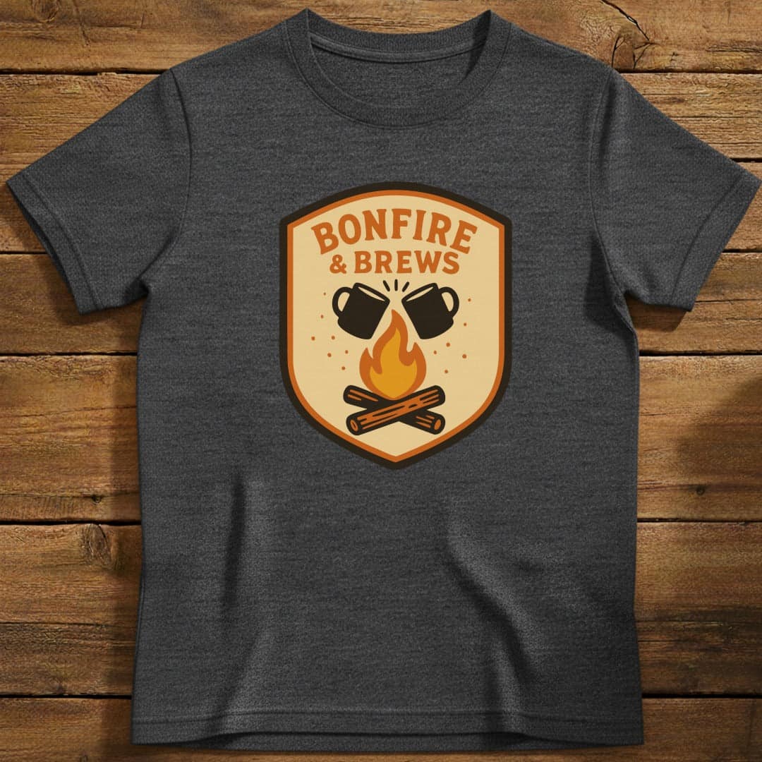 Bonfire & Brews T-Shirt In S / Heather Navy Lightweight adventure tee for outdoor lovers Perfect for hiking camping or road trips Made from soft breathable cotton for all-day comfort Ideal for nature lovers and adventurers FAYO Threads outdoor apparel remember Fun Awaits You Outside