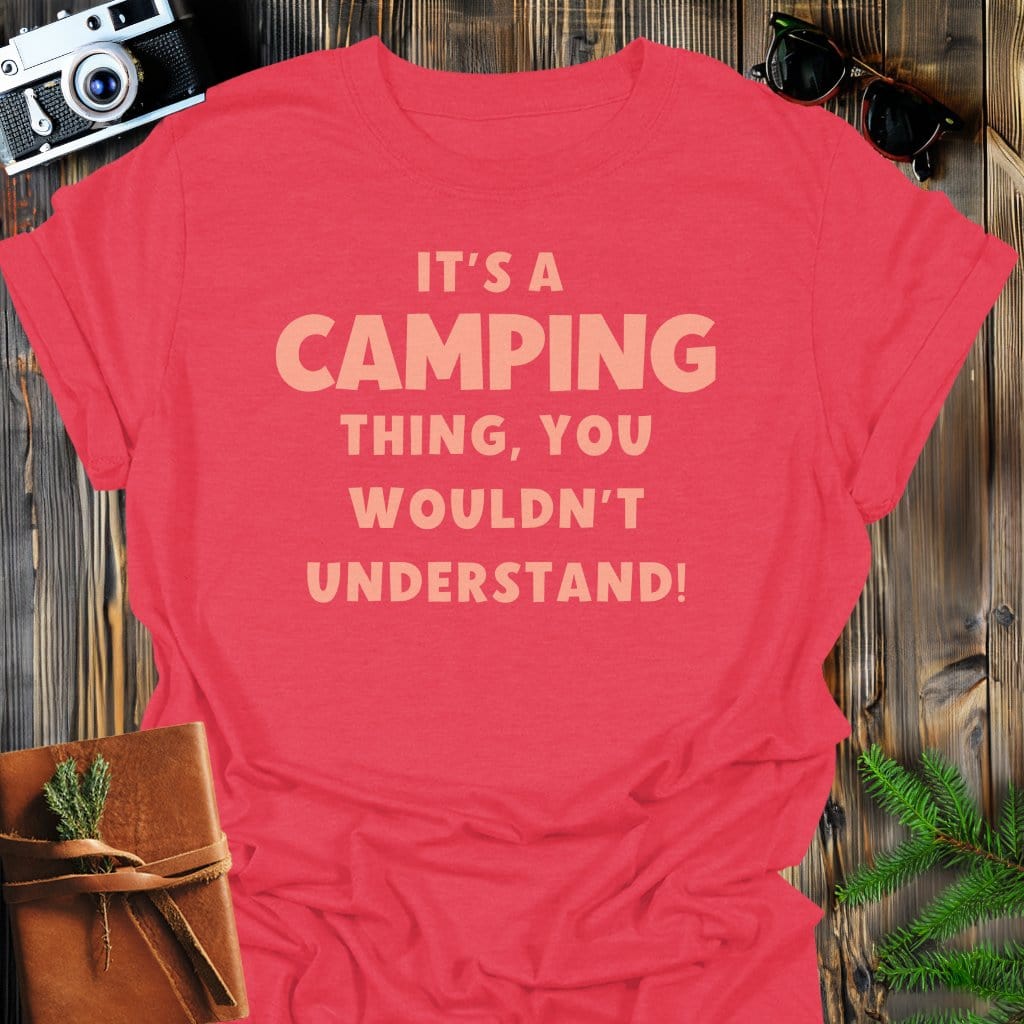 Camping Life T-Shirt In Heather Red / S Lightweight adventure tee for outdoor lovers Perfect for hiking camping or road trips Made from soft breathable cotton for all-day comfort Ideal for nature lovers and adventurers FAYO Threads outdoor apparel remember Fun Awaits You Outside