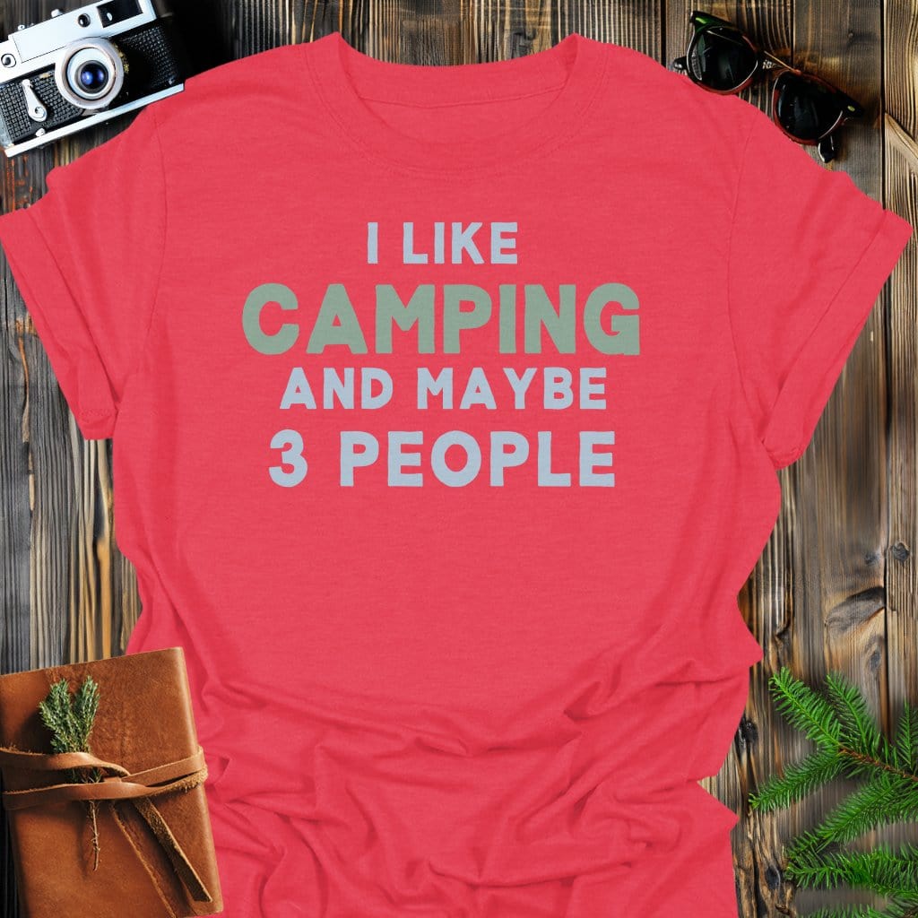 Camping Mood T-Shirt In Heather Red / S Lightweight adventure tee for outdoor lovers Perfect for hiking camping or road trips Made from soft breathable cotton for all-day comfort Ideal for nature lovers and adventurers FAYO Threads outdoor apparel remember Fun Awaits You Outside