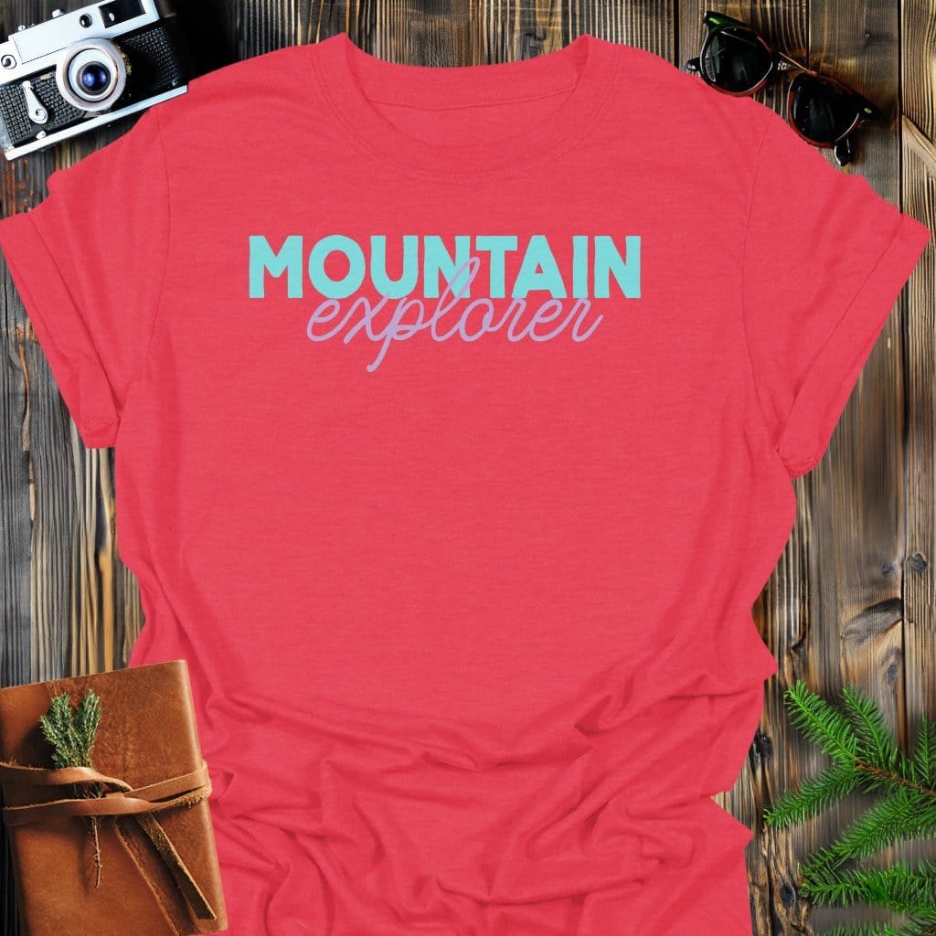 Mountain Explorer T-Shirt In Heather Red / S Lightweight adventure tee for outdoor lovers Perfect for hiking camping or road trips Made from soft breathable cotton for all-day comfort Ideal for nature lovers and adventurers FAYO Threads outdoor apparel remember Fun Awaits You Outside