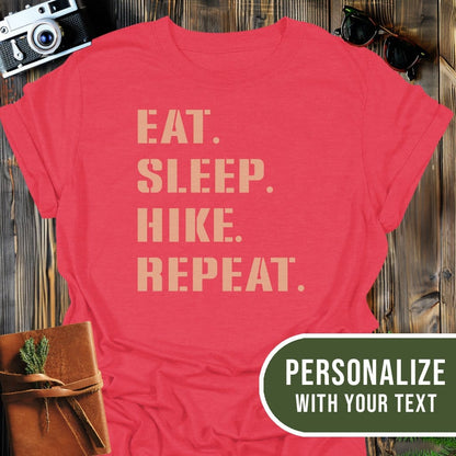 Personalized Hike Repeat T-Shirt In Heather Red / S Lightweight adventure tee for outdoor lovers Perfect for hiking camping or road trips Made from soft breathable cotton for all-day comfort Ideal for nature lovers and adventurers FAYO Threads outdoor apparel remember Fun Awaits You Outside