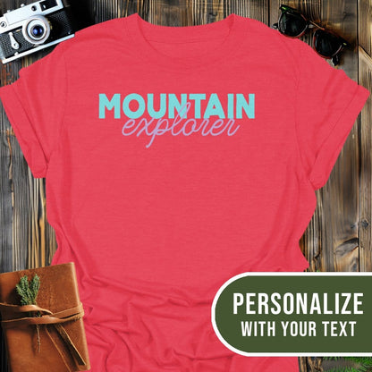 Personalized Mountain Explorer T-Shirt In Heather Red / S Lightweight adventure tee for outdoor lovers Perfect for hiking camping or road trips Made from soft breathable cotton for all-day comfort Ideal for nature lovers and adventurers FAYO Threads outdoor apparel remember Fun Awaits You Outside