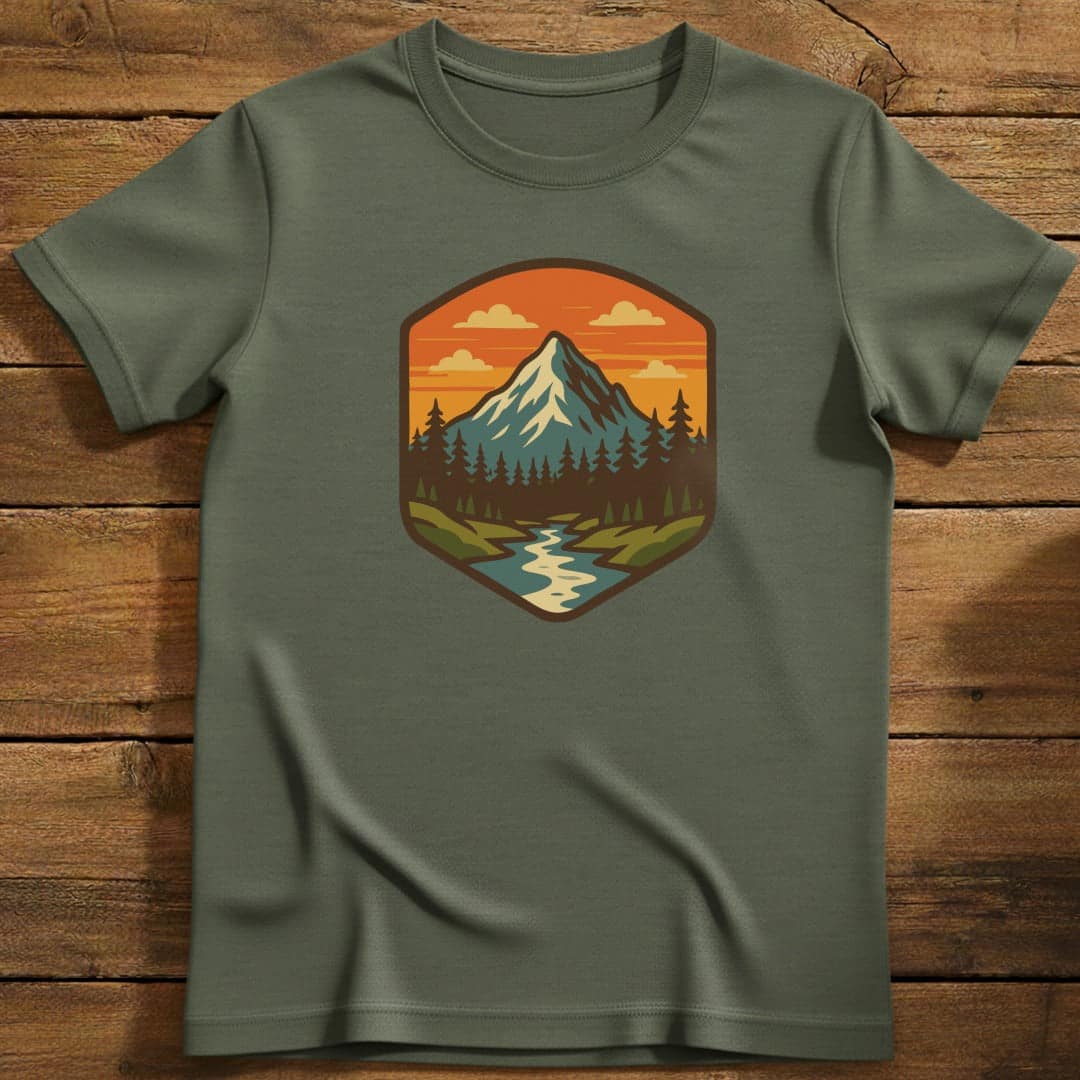 Vintage Majestic Mountain T-Shirt In S / Military Green Lightweight adventure tee for outdoor lovers Perfect for hiking camping or road trips Made from soft breathable cotton for all-day comfort Ideal for nature lovers and adventurers FAYO Threads outdoor apparel remember Fun Awaits You Outside