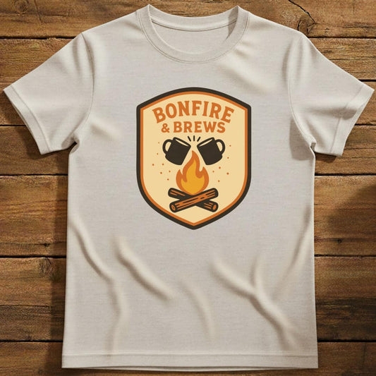 Bonfire & Brews T-Shirt In S / Natural Lightweight adventure tee for outdoor lovers Perfect for hiking camping or road trips Made from soft breathable cotton for all-day comfort Ideal for nature lovers and adventurers FAYO Threads outdoor apparel remember Fun Awaits You Outside
