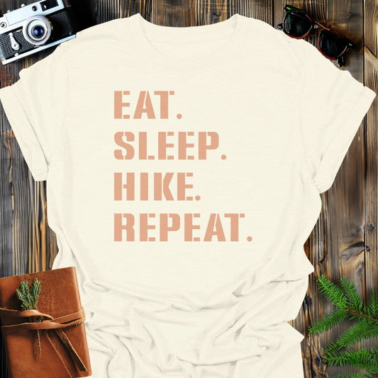 Hike Repeat T-Shirt In Natural / S Lightweight adventure tee for outdoor lovers Perfect for hiking camping or road trips Made from soft breathable cotton for all-day comfort Ideal for nature lovers and adventurers FAYO Threads outdoor apparel remember Fun Awaits You Outside