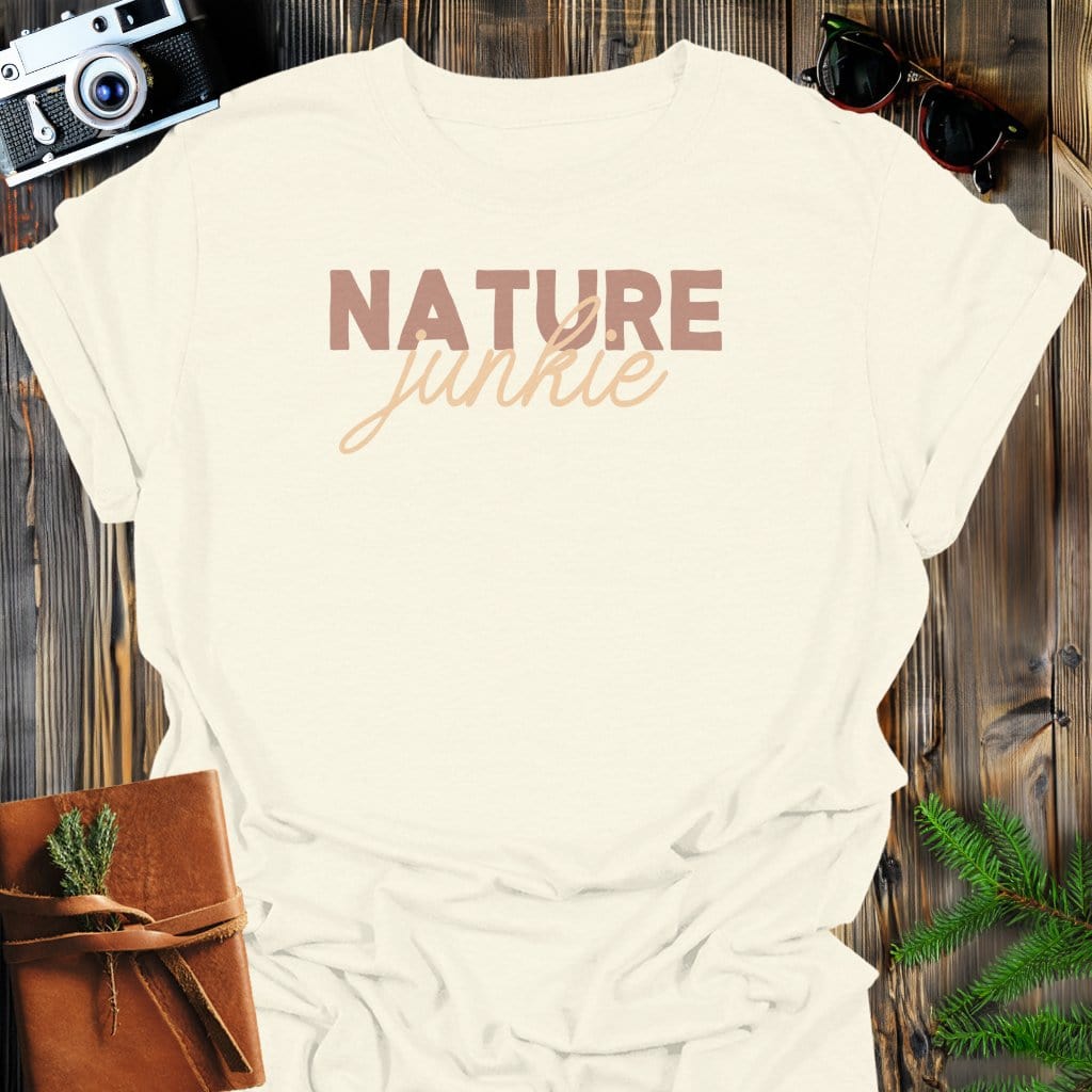 Nature Junkie T-Shirt In Natural / S Lightweight adventure tee for outdoor lovers Perfect for hiking camping or road trips Made from soft breathable cotton for all-day comfort Ideal for nature lovers and adventurers FAYO Threads outdoor apparel remember Fun Awaits You Outside