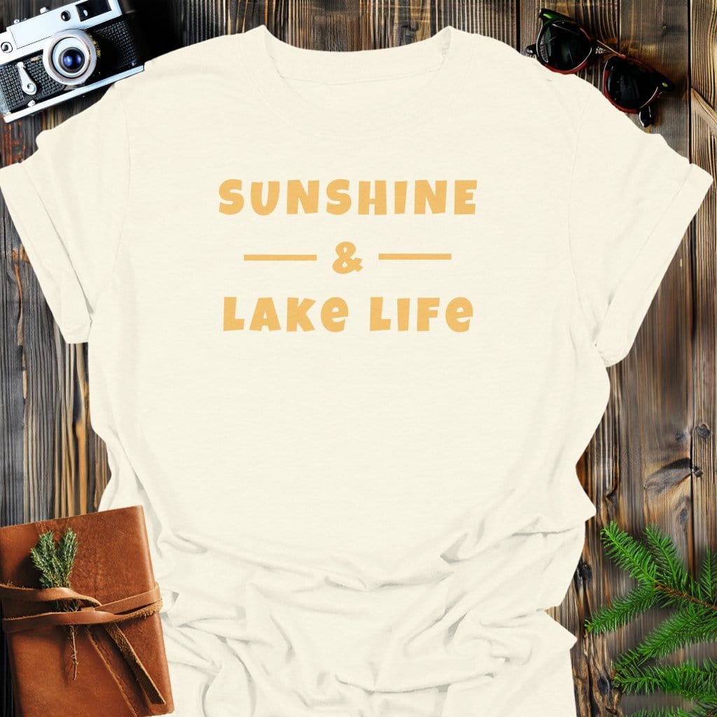 Sunshine Lake T-Shirt In Natural / S Lightweight adventure tee for outdoor lovers Perfect for hiking camping or road trips Made from soft breathable cotton for all-day comfort Ideal for nature lovers and adventurers FAYO Threads outdoor apparel remember Fun Awaits You Outside
