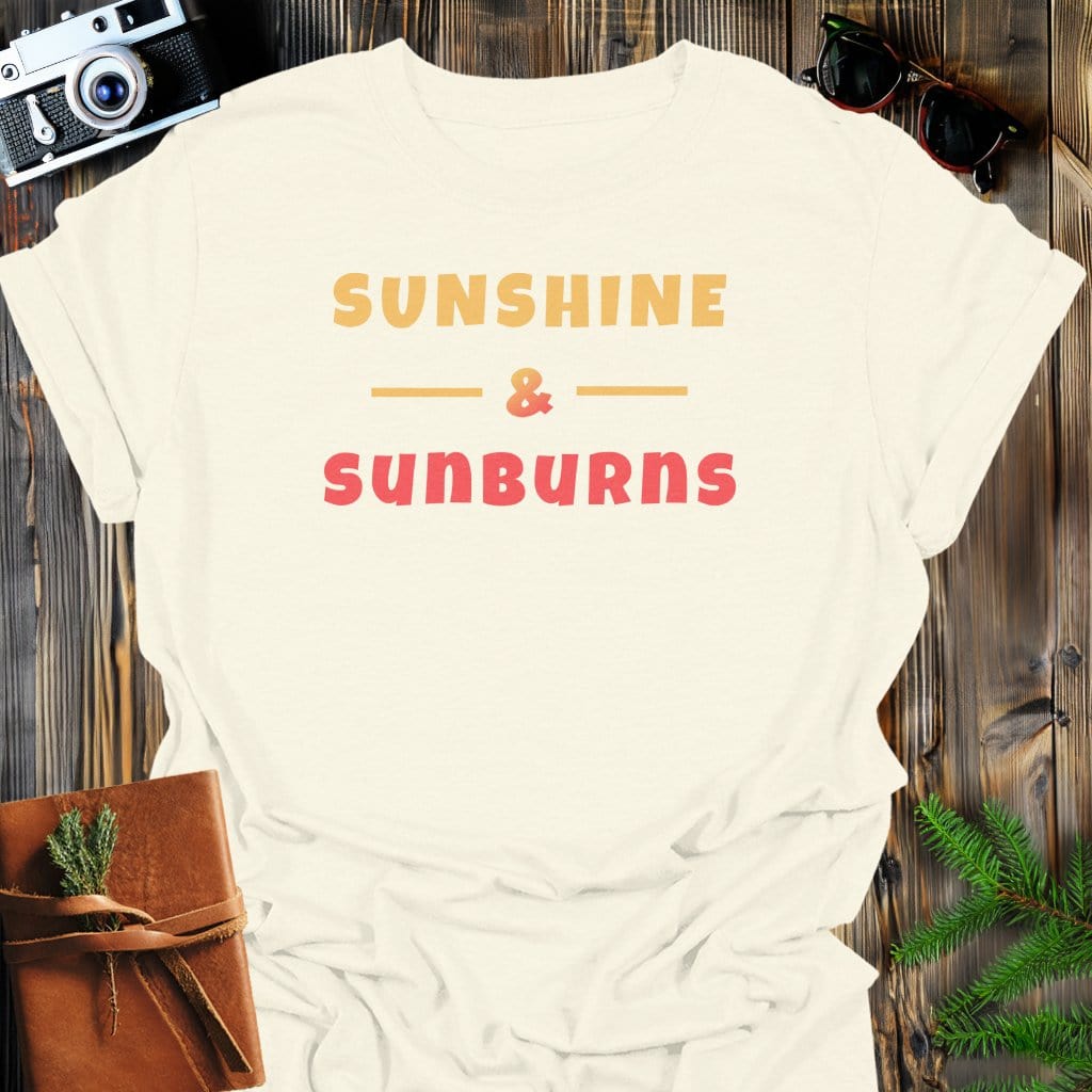 Sunshine & Sunburns T-Shirt In Natural / S Lightweight adventure tee for outdoor lovers Perfect for hiking camping or road trips Made from soft breathable cotton for all-day comfort Ideal for nature lovers and adventurers FAYO Threads outdoor apparel remember Fun Awaits You Outside