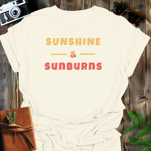 Sunshine & Sunburns T-Shirt In Natural / S Lightweight adventure tee for outdoor lovers Perfect for hiking camping or road trips Made from soft breathable cotton for all-day comfort Ideal for nature lovers and adventurers FAYO Threads outdoor apparel remember Fun Awaits You Outside