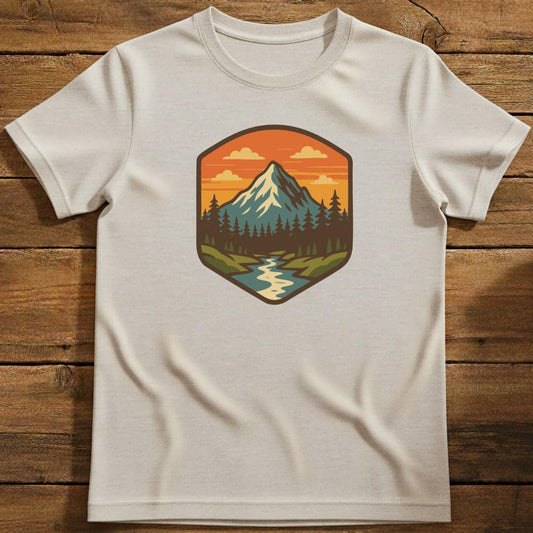 Vintage Majestic Mountain T-Shirt In S / Natural Lightweight adventure tee for outdoor lovers Perfect for hiking camping or road trips Made from soft breathable cotton for all-day comfort Ideal for nature lovers and adventurers FAYO Threads outdoor apparel remember Fun Awaits You Outside