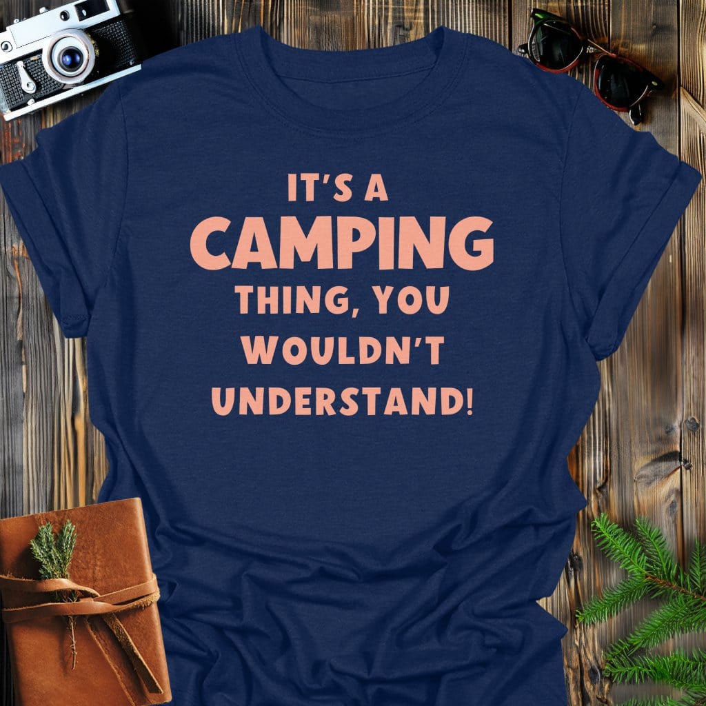 Camping Life T-Shirt In Navy / S Lightweight adventure tee for outdoor lovers Perfect for hiking camping or road trips Made from soft breathable cotton for all-day comfort Ideal for nature lovers and adventurers FAYO Threads outdoor apparel remember Fun Awaits You Outside