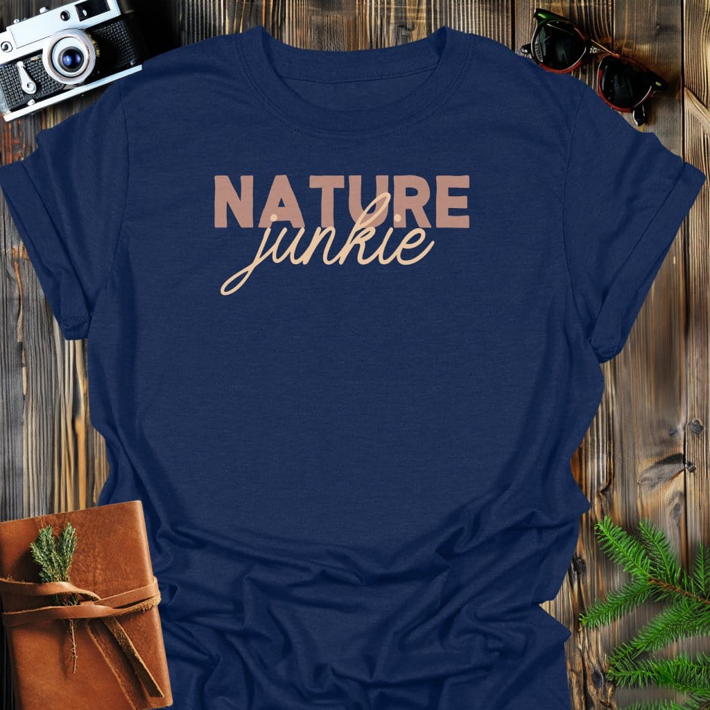 Nature Junkie T-Shirt In Navy / S Lightweight adventure tee for outdoor lovers Perfect for hiking camping or road trips Made from soft breathable cotton for all-day comfort Ideal for nature lovers and adventurers FAYO Threads outdoor apparel remember Fun Awaits You Outside
