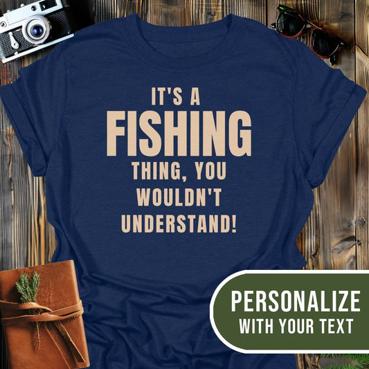 Personalized Fishing Life T-Shirt In Navy / S Lightweight adventure tee for outdoor lovers Perfect for hiking camping or road trips Made from soft breathable cotton for all-day comfort Ideal for nature lovers and adventurers FAYO Threads outdoor apparel remember Fun Awaits You Outside