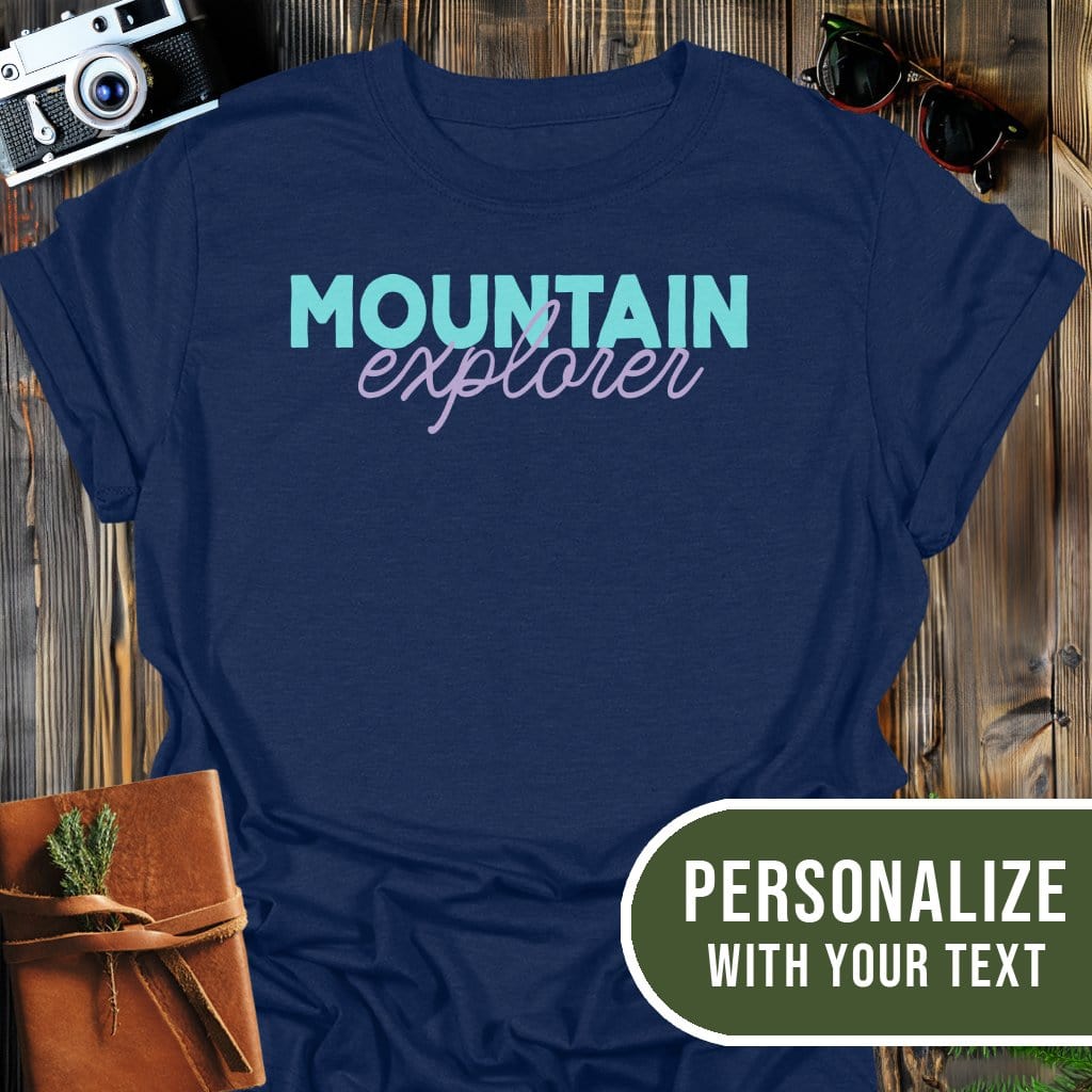 Personalized Mountain Explorer T-Shirt In Navy / S Lightweight adventure tee for outdoor lovers Perfect for hiking camping or road trips Made from soft breathable cotton for all-day comfort Ideal for nature lovers and adventurers FAYO Threads outdoor apparel remember Fun Awaits You Outside