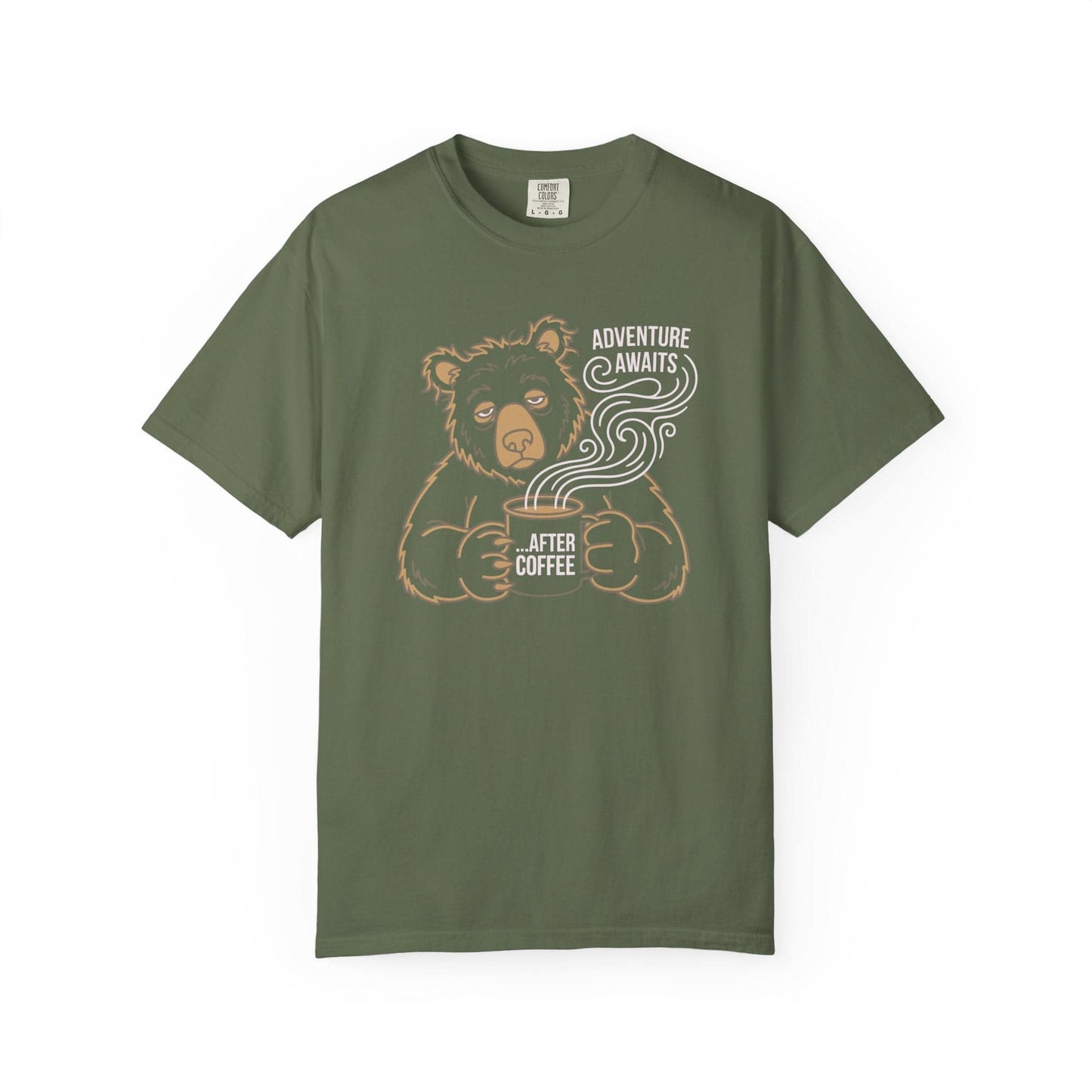 Adventure After Coffee T-Shirt In Sage / S Lightweight adventure tee for outdoor lovers Perfect for hiking camping or road trips Made from soft breathable cotton for all-day comfort Ideal for nature lovers and adventurers FAYO Threads outdoor apparel remember Fun Awaits You Outside